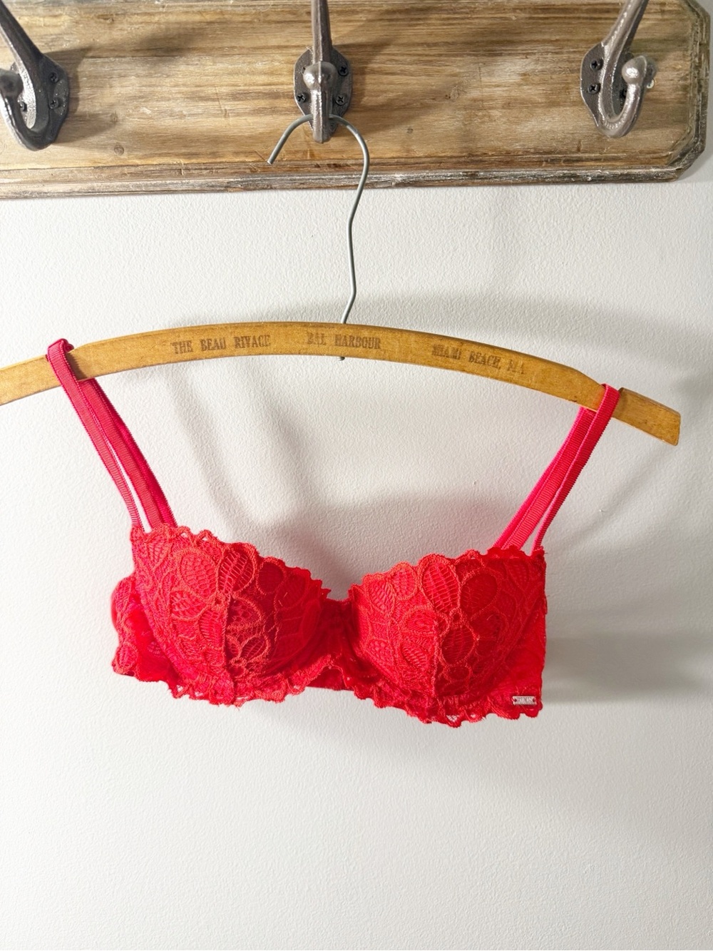 PINK Victoria's Secret Red Lace Balconette Bra